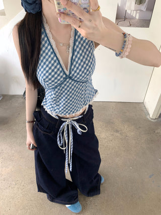 Blue Halter Vest with Jeans