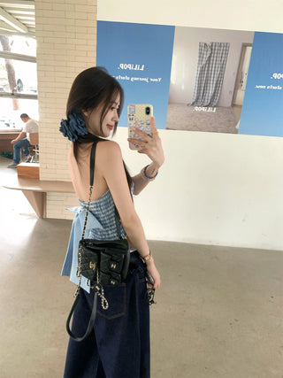 Blue Halter Vest with Jeans