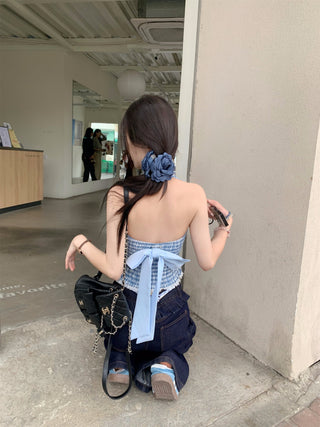 Blue Halter Vest with Jeans