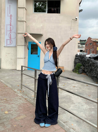 Blue Halter Vest with Jeans
