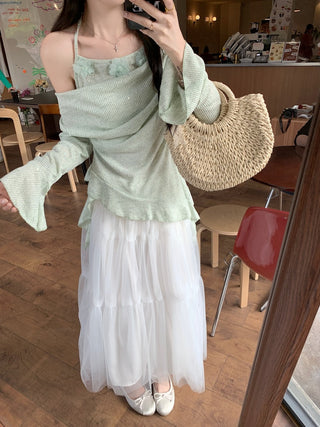 Fake Two-Piece Halter with Mesh Skirt