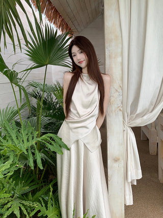 Satin Vest with Long Skirt