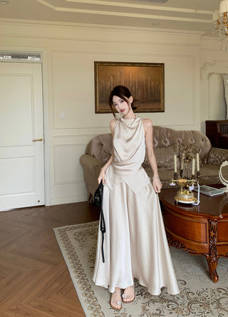 Satin Vest with Long Skirt