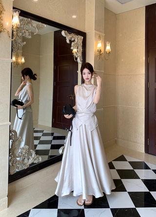 Satin Vest with Long Skirt