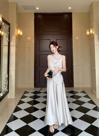 Satin Vest with Long Skirt