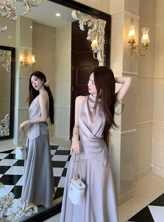 Satin Vest with Long Skirt