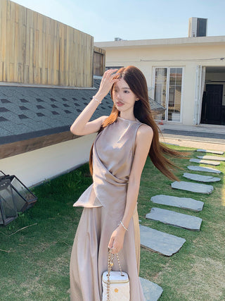 Satin Vest with Long Skirt