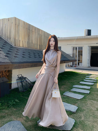 Satin Vest with Long Skirt