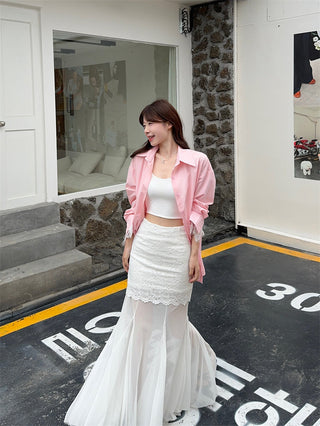 Pink Shirt with Mesh Skirt