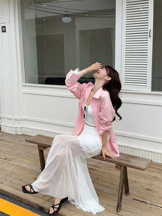 Pink Shirt with Mesh Skirt