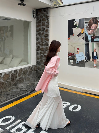 Pink Shirt with Mesh Skirt