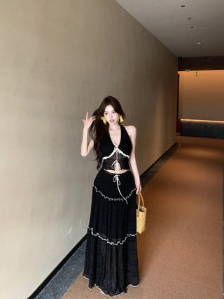 Black Halter with Mesh Skirt
