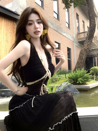 Black Halter with Mesh Skirt