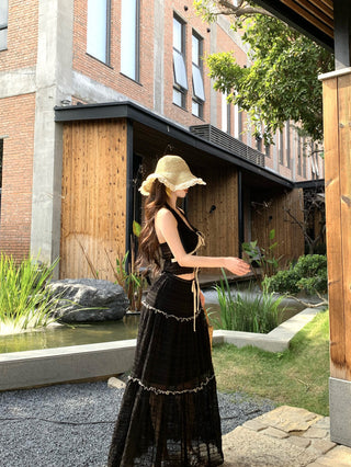 Black Halter with Mesh Skirt