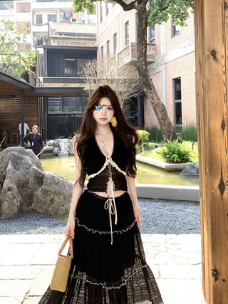 Black Halter with Mesh Skirt