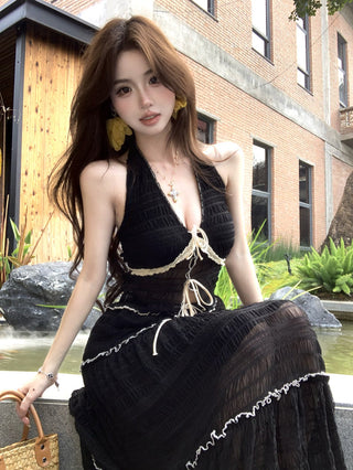 Black Halter with Mesh Skirt