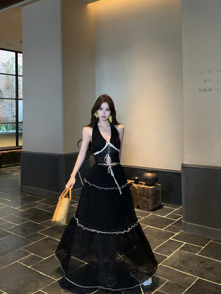 Black Halter with Mesh Skirt