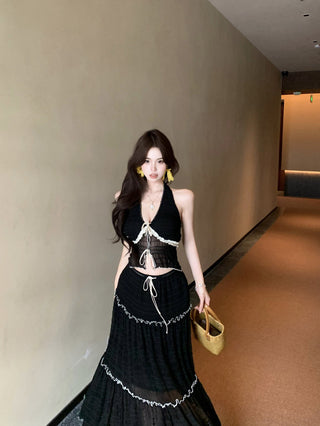 Black Halter with Mesh Skirt