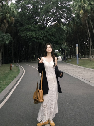 Black Blazer with Lace Dress