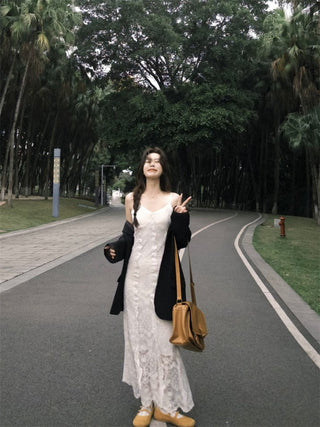 Black Blazer with Lace Dress