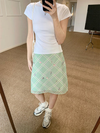 Floral Plaid Skirt