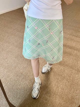 Floral Plaid Skirt