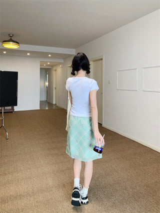 Floral Plaid Skirt