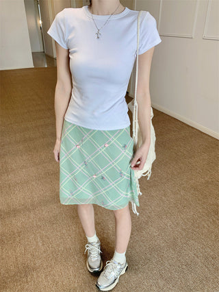 Floral Plaid Skirt