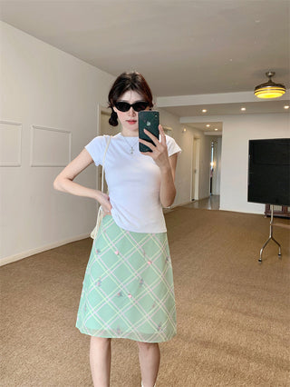 Floral Plaid Skirt