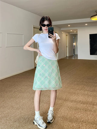 Floral Plaid Skirt