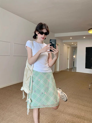 Floral Plaid Skirt