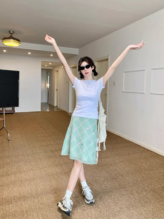 Floral Plaid Skirt