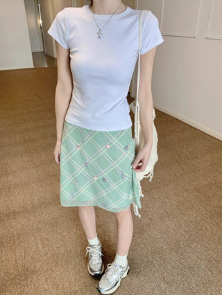 Floral Plaid Skirt