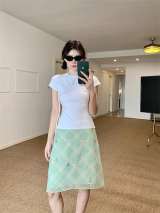Floral Plaid Skirt