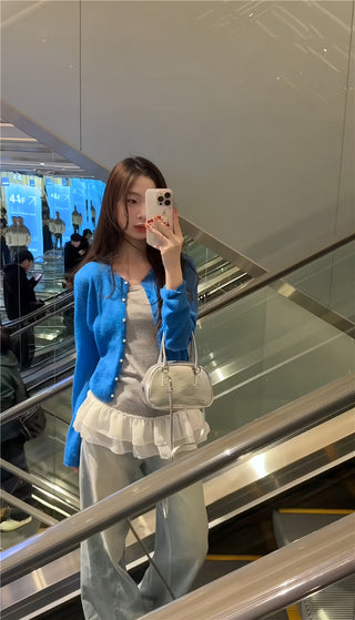 Blue Cardigan with Ruffled Vest
