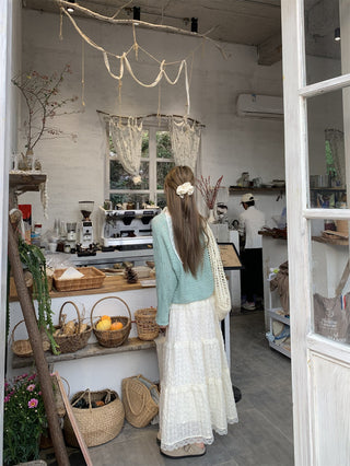 Green Cardigan with Jacquard Skirt