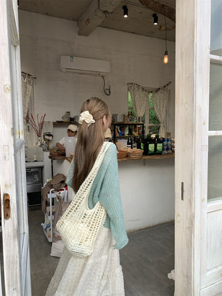 Green Cardigan with Jacquard Skirt