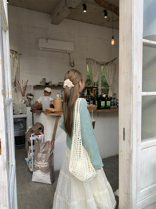 Green Cardigan with Jacquard Skirt
