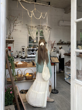 Green Cardigan with Jacquard Skirt