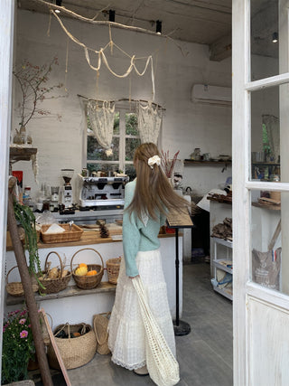 Green Cardigan with Jacquard Skirt
