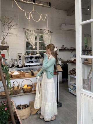 Green Cardigan with Jacquard Skirt