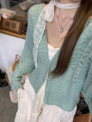 Green Cardigan with Jacquard Skirt