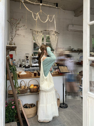 Green Cardigan with Jacquard Skirt