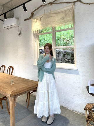 Green Cardigan with Jacquard Skirt