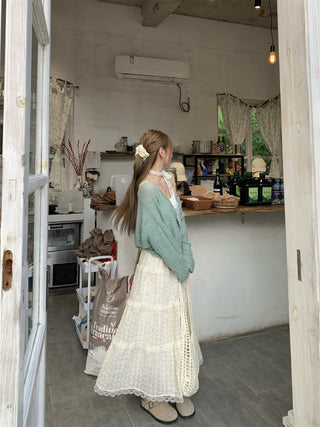 Green Cardigan with Jacquard Skirt