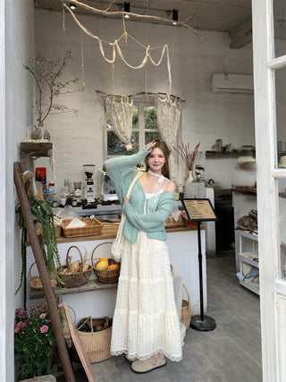 Green Cardigan with Jacquard Skirt