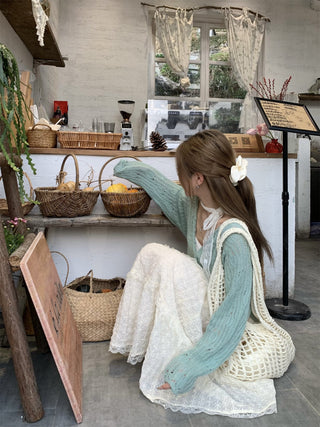 Green Cardigan with Jacquard Skirt