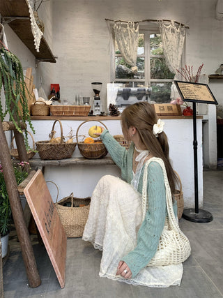 Green Cardigan with Jacquard Skirt