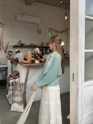 Green Cardigan with Jacquard Skirt