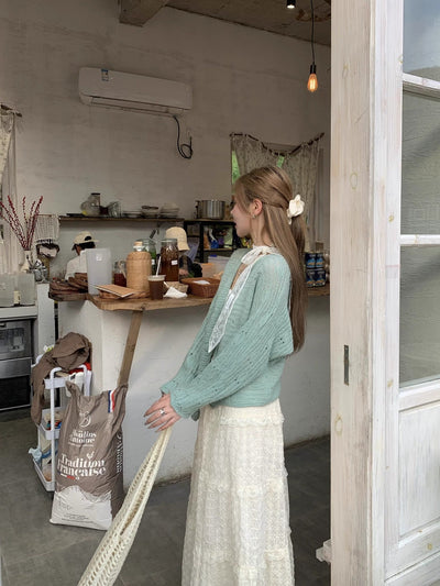Green Cardigan with Jacquard Skirt